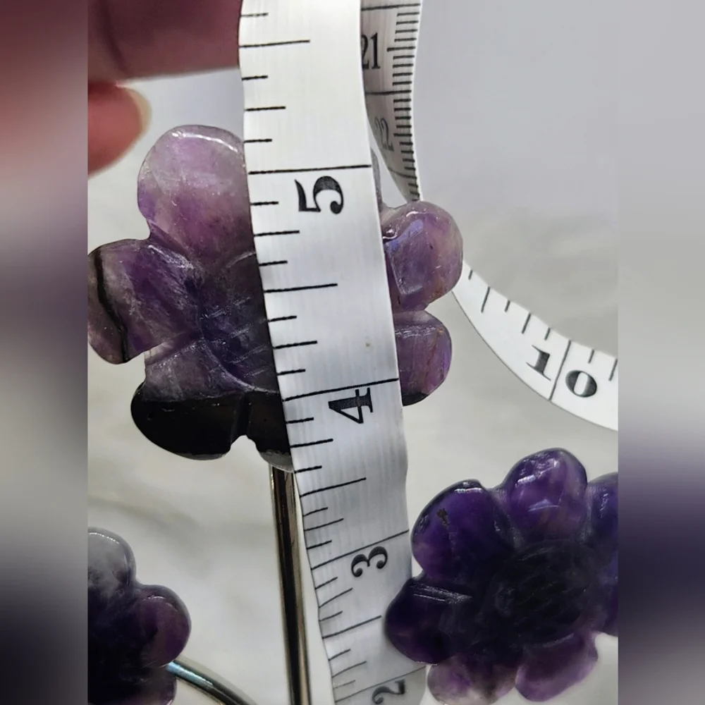 Amethyst Flowers On Metal Stand. Crystal Floral Decor.
